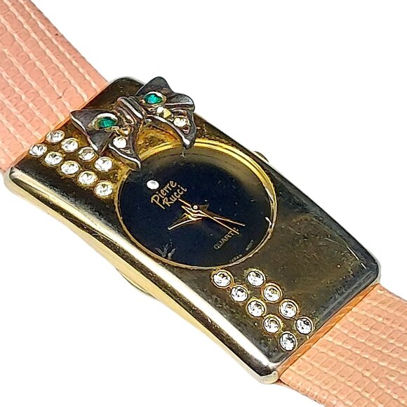 Pierre Ricci Womens Quartz Watch With Pink Leather Strap & Crystal Accents New B - Picture 2 of 9